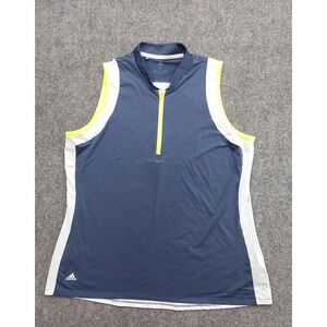 Adidas Shirt Womens XL Blue White Sleeveless Quarter Zip Golf Tank Top Athletic